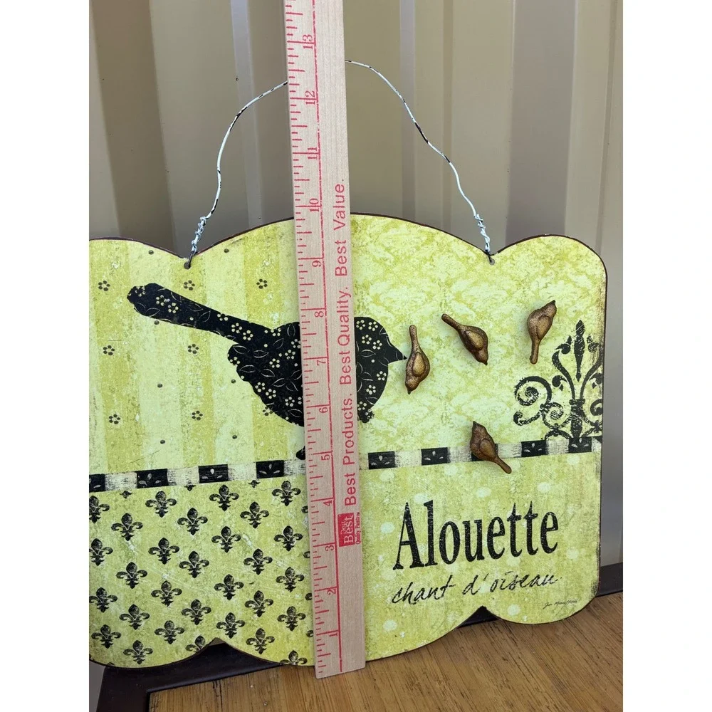 French Country Bird Decor Set Alouette Magnetic Wall Sign and Ornate Trinket Box